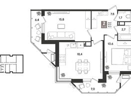 Продается 2-комнатная квартира ЖК Рекорд 2, литера 3, 70.4  м&sup2;, 16311680 рублей
