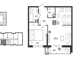 Продается 1-комнатная квартира ЖК Рекорд 2, литера 1, 48.9  м&sup2;, 12562410 рублей