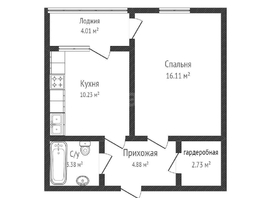 Продается 1-комнатная квартира генерала Петрова И.Т. ул, 38.2  м&sup2;, 3600000 рублей