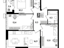 Продается 3-комнатная квартира ЖК ДОГМА ПАРК, лит 20, 70.6  м&sup2;, 11260700 рублей