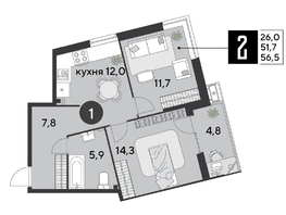 Продается 2-комнатная квартира ЖК Парк Победы 2, литера 6, 56.5  м&sup2;, 10548550 рублей