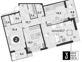 Продается 3-комнатная квартира ЖК Парк Победы 2, литера 6, 101  м&sup2;, 16513500 рублей