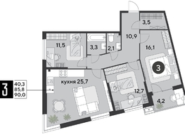Продается 3-комнатная квартира ЖК Парк Победы 2, литера 6, 90  м&sup2;, 14715000 рублей
