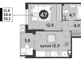 Продается 1-комнатная квартира ЖК Парк Победы 2, литера 6, 38.2  м&sup2;, 7792800 рублей