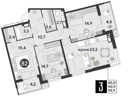 Продается 3-комнатная квартира ЖК Парк Победы 2, литера 6, 99.9  м&sup2;, 16453530 рублей