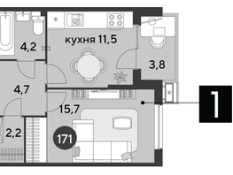 Продается 1-комнатная квартира ЖК Парк Победы 2, литера 6, 42.1  м&sup2;, 8369480 рублей