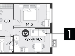 Продается 1-комнатная квартира ЖК Парк Победы 2, литера 6, 41.3  м&sup2;, 8317820 рублей