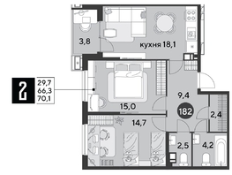 Продается 2-комнатная квартира ЖК Парк Победы 2, литера 6, 70.1  м&sup2;, 11622580 рублей