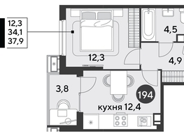 Продается 1-комнатная квартира ЖК Парк Победы 2, литера 6, 37.9  м&sup2;, 7818770 рублей