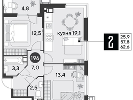 Продается 2-комнатная квартира ЖК Парк Победы 2, литера 6, 62.6  м&sup2;, 11731240 рублей