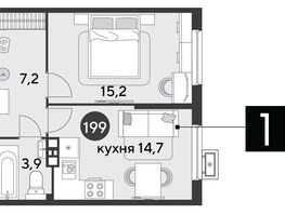 Продается 1-комнатная квартира ЖК Парк Победы 2, литера 6, 41  м&sup2;, 8282000 рублей