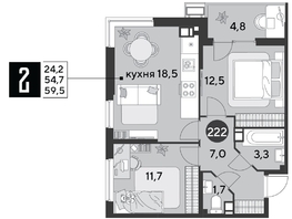 Продается 2-комнатная квартира ЖК Парк Победы 2, литера 6, 59.5  м&sup2;, 11251450 рублей