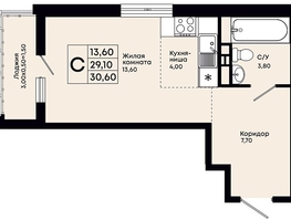 Продается 1-комнатная квартира ЖК Премьер, 30.6  м&sup2;, 7161000 рублей