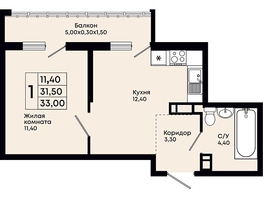 Продается 1-комнатная квартира ЖК Премьер, 33  м&sup2;, 8580000 рублей
