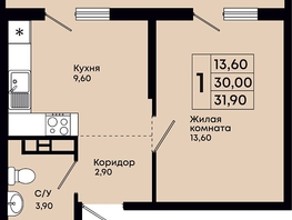 Продается 1-комнатная квартира ЖК Премьер, 31.9  м&sup2;, 7497000 рублей