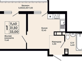 Продается 1-комнатная квартира ЖК Премьер, 33  м&sup2;, 7821000 рублей