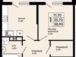 Продается 1-комнатная квартира ЖК Премьер, 38.9  м&sup2;, 8714000 рублей