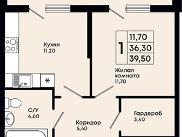 Продается 1-комнатная квартира ЖК Премьер, 39.5  м&sup2;, 8690000 рублей