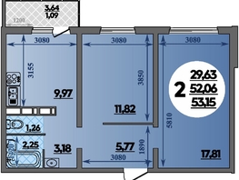 Продается 2-комнатная квартира ЖК Романовский, литера 1, 53.15  м&sup2;, 5538230 рублей