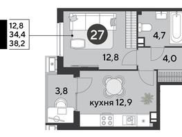 Продается 1-комнатная квартира ЖК Парк Победы 2, литера 6, 38.2  м&sup2;, 7777520 рублей