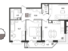 Продается 3-комнатная квартира ЖК Рекорд 2, литера 6, 87.7  м&sup2;, 18662560 рублей