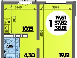 Продается 1-комнатная квартира ЖК Город у моря, литера 22, 38.81  м&sup2;, 6389999 рублей