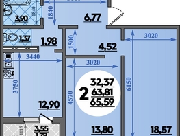 Продается 2-комнатная квартира ЖК Молодежный 2, литера 5, 65.59  м&sup2;, 5806999 рублей