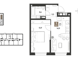 Продается 1-комнатная квартира ЖК ГРЕЙД, литер 13, 35.7  м&sup2;, 7104300 рублей