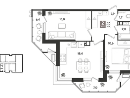Продается 2-комнатная квартира ЖК Рекорд 2, литера 3, 70.6  м&sup2;, 16181520 рублей