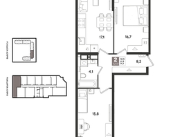 Продается 2-комнатная квартира ЖК Рекорд 2, литера 1, 71.7  м&sup2;, 16060800 рублей