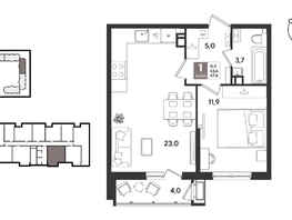 Продается 1-комнатная квартира ЖК Рекорд 2, литера 1, 47.6  м&sup2;, 12261760 рублей