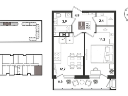 Продается 1-комнатная квартира ЖК Рекорд 2, литера 2, 44.8  м&sup2;, 11536000 рублей