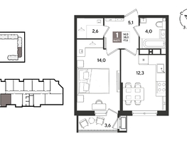 Продается 1-комнатная квартира ЖК Рекорд 2, литера 1, 41.6  м&sup2;, 11177920 рублей