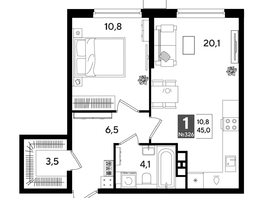 Продается 1-комнатная квартира ЖК ДОГМА ПАРК, лит 13, 45  м&sup2;, 8541000 рублей