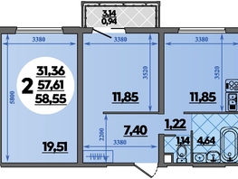 Продается 2-комнатная квартира ЖК Город у моря, литер 20, 58.55  м&sup2;, 8320000 рублей