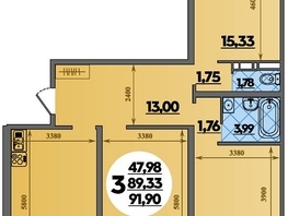Продается 3-комнатная квартира ЖК Город у моря, литер 20, 91.9  м&sup2;, 10350000 рублей