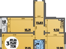 Продается 3-комнатная квартира ЖК Молодежный 2, литера 12, 77.18  м&sup2;, 6528999 рублей