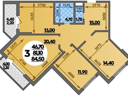 Продается 3-комнатная квартира ЖК Парк у дома, литера 7.2, 84.5  м&sup2;, 13312949 рублей
