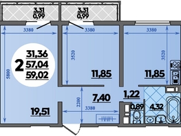 Продается 2-комнатная квартира ЖК Город у моря, литер 20, 59.02  м&sup2;, 8440000 рублей