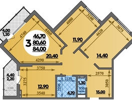 Продается 3-комнатная квартира ЖК Парк у дома, литера 7.2, 84  м&sup2;, 11490000 рублей