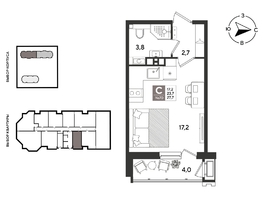 Продается Студия ЖК Рекорд 2, литера 3, 27.7  м&sup2;, 8492820 рублей