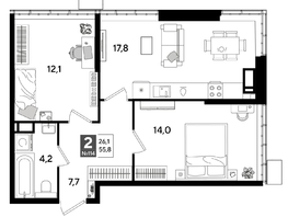 Продается 2-комнатная квартира ЖК ДОГМА ПАРК, литера 19, 55.8  м&sup2;, 10228140 рублей