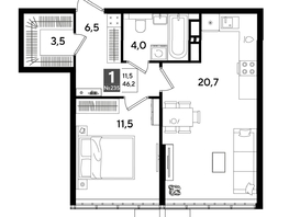 Продается 1-комнатная квартира ЖК ДОГМА ПАРК, литера 19, 46.2  м&sup2;, 8888880 рублей