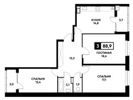 Продается 3-комнатная квартира ЖК Кварталы 17/77, литер 20.4, 88.9  м², 9005570 рублей