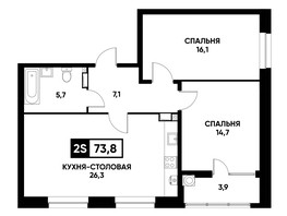 Продается 1-комнатная квартира ЖК Кварталы 17/77, литер 20.4, 73.8  м², 7387380 рублей