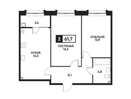 Продается 2-комнатная квартира ЖК Кварталы 17/77, литер 4.3, 61.7  м², 5880010 рублей