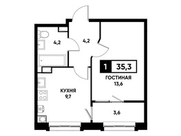 Продается 1-комнатная квартира ЖК Основа, литер 2.2, 35.3  м², 4638420 рублей