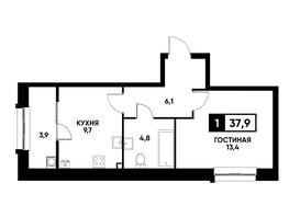 Продается 1-комнатная квартира ЖК Кварталы 17/77, литер 7.3, 37.9  м², 3960550 рублей