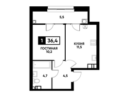 Продается 1-комнатная квартира ЖК Кварталы 17/77, литер 7.4, 36.4  м², 3803800 рублей