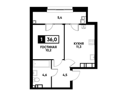Продается 1-комнатная квартира ЖК Кварталы 17/77, литер 7.4, 36  м², 3762000 рублей